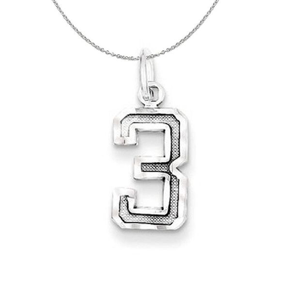 Silver, Varsity Collection, Small D/C Number 3 Necklace - 24 In - Picture 1 of 8